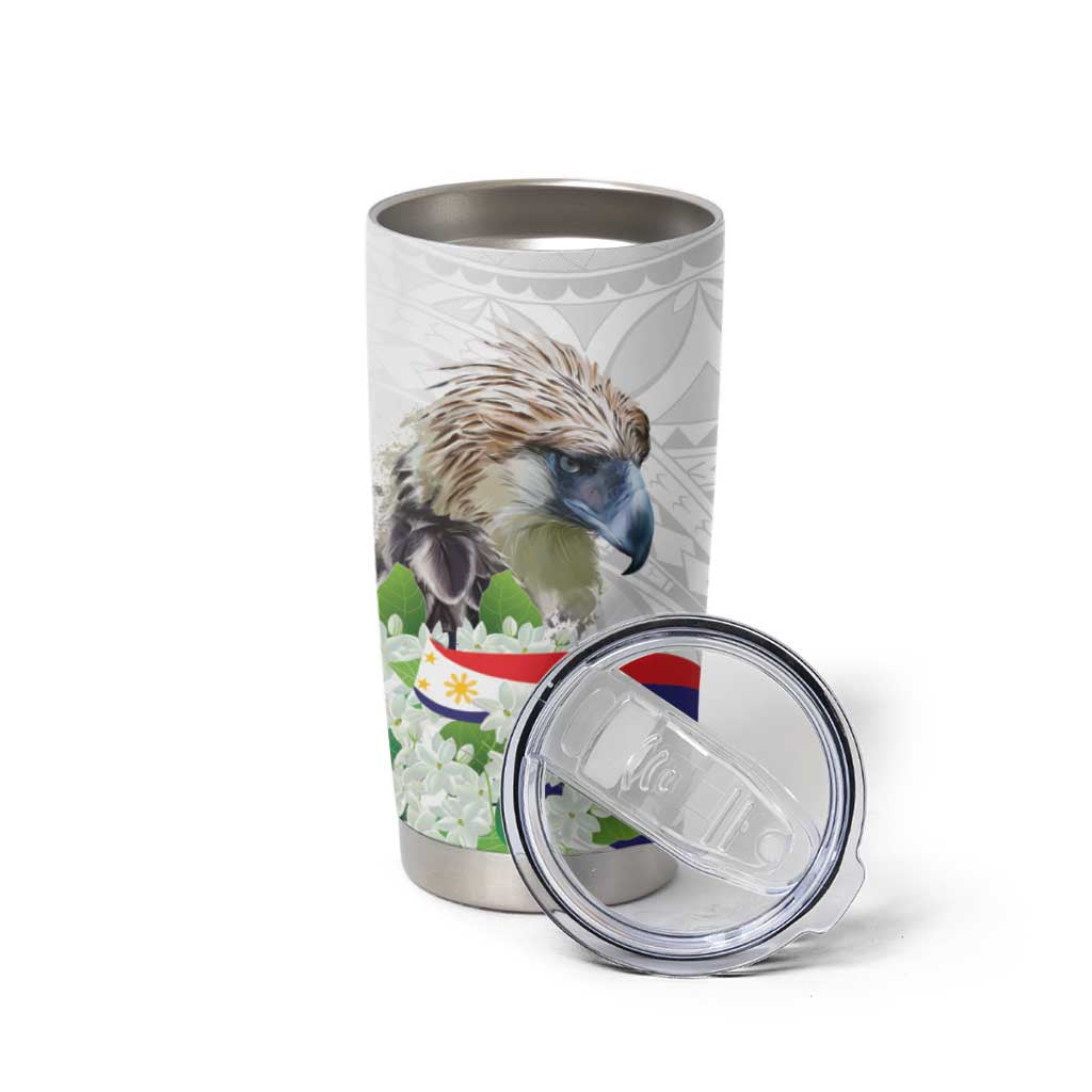 Philippines Eagle and Sampaguita Flowers Tumbler Cup Polynesian Pattern LT9 - Polynesian Pride