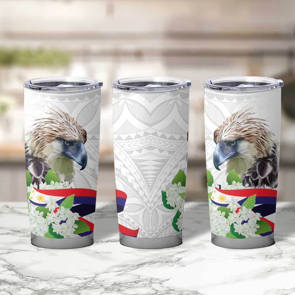 Philippines Eagle and Sampaguita Flowers Tumbler Cup Polynesian Pattern LT9 - Polynesian Pride