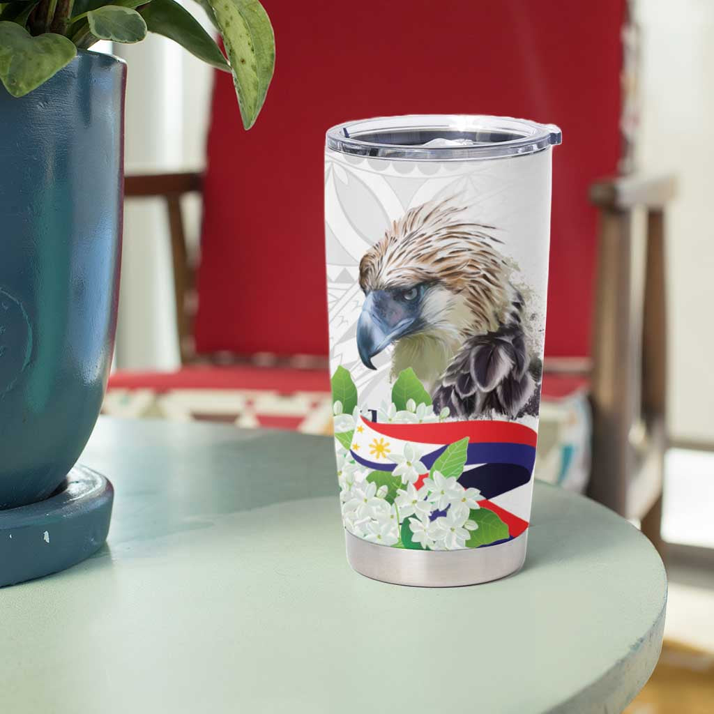 Philippines Eagle and Sampaguita Flowers Tumbler Cup Polynesian Pattern LT9 - Polynesian Pride