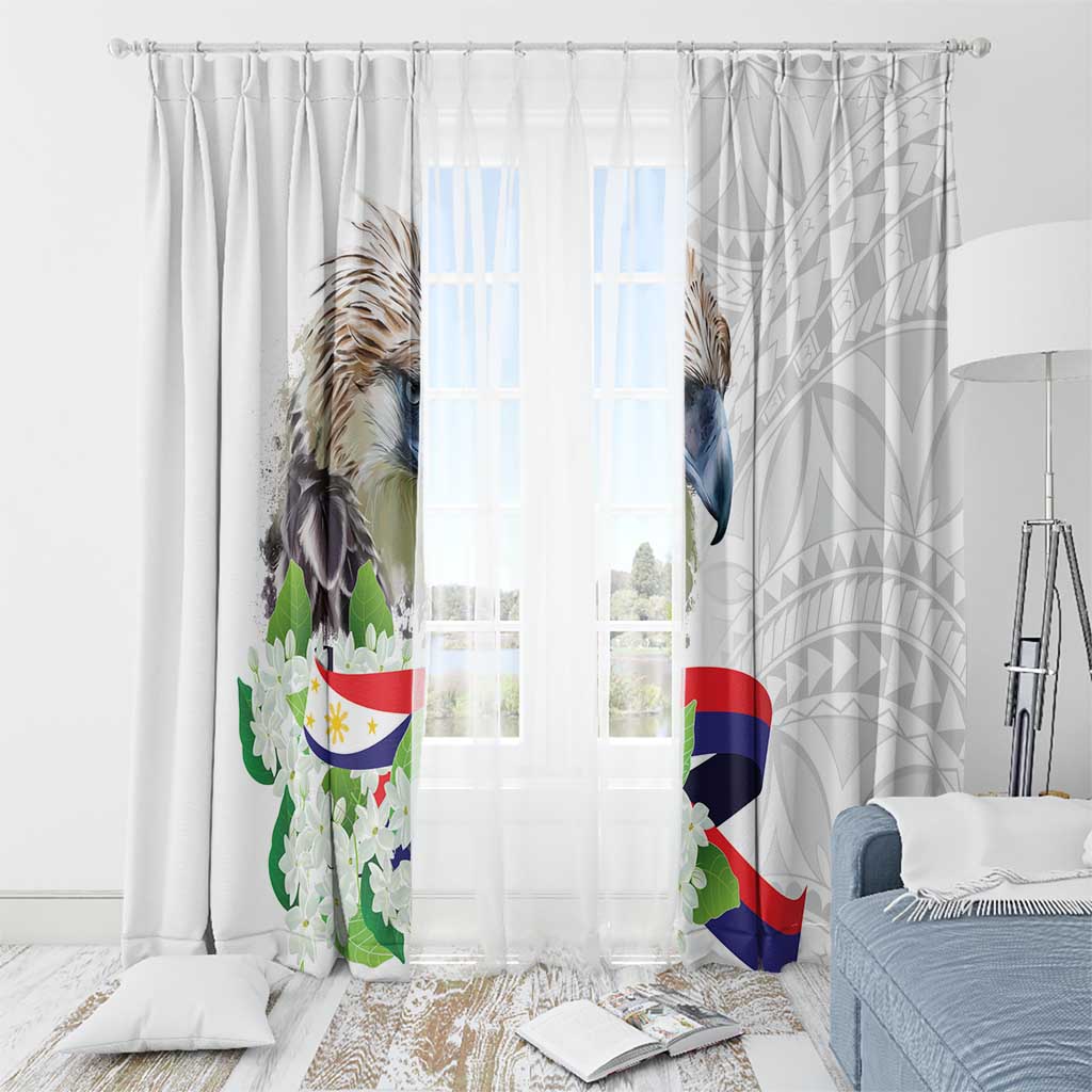 Philippines Eagle and Sampaguita Flowers Window Curtain Polynesian Pattern