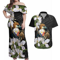 Philippines Eagle with Coat Of Arm Couples Matching Off Shoulder Maxi Dress and Hawaiian Shirt Simple Sampaguita Jasmine LT9 Black - Polynesian Pride
