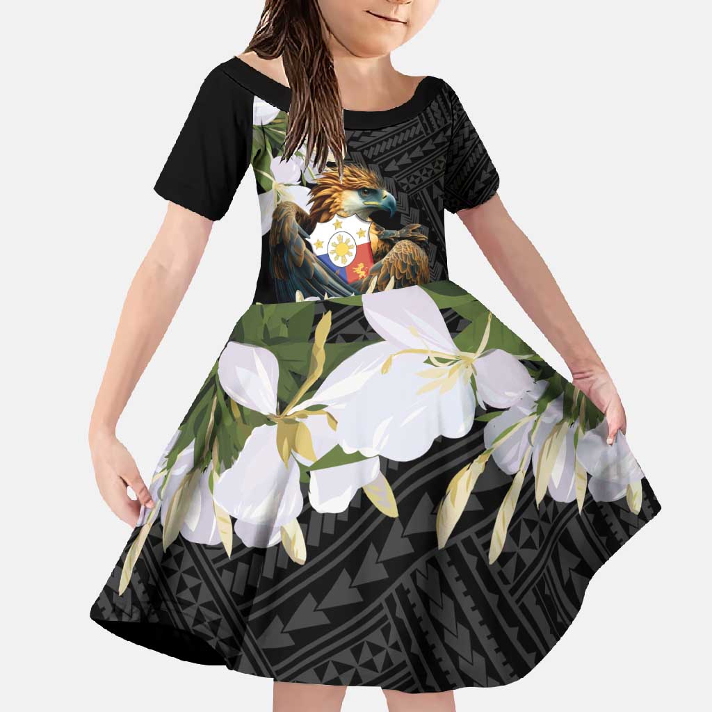Philippines Eagle with Coat Of Arm Family Matching Long Sleeve Bodycon Dress and Hawaiian Shirt Simple Sampaguita Jasmine