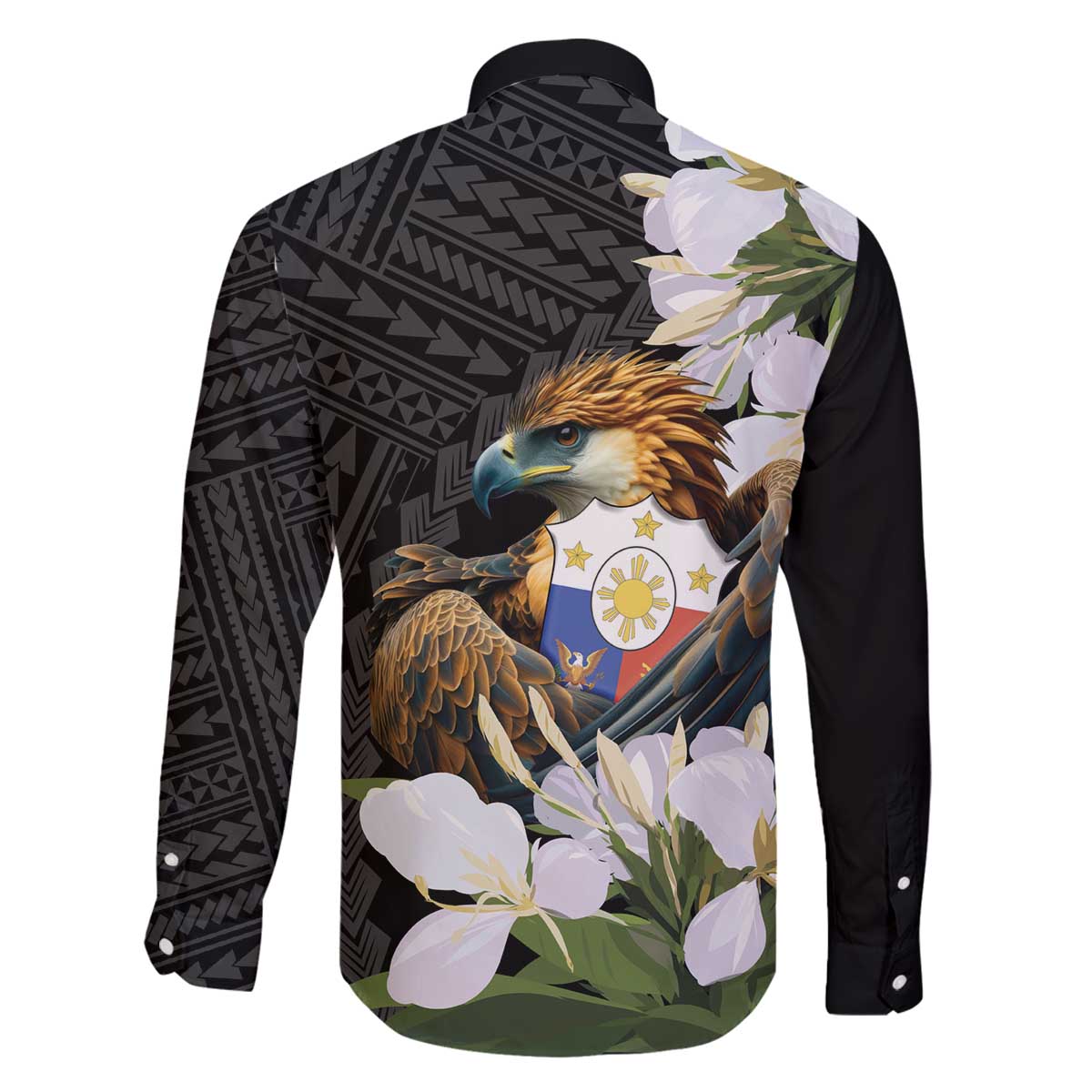 Philippines Eagle with Coat Of Arm Family Matching Off The Shoulder Long Sleeve Dress and Hawaiian Shirt Simple Sampaguita Jasmine