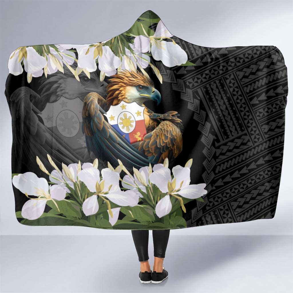 Philippines Eagle with Coat Of Arm Hooded Blanket Simple Sampaguita Jasmine