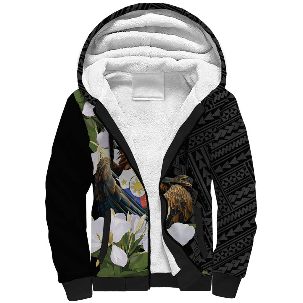 Philippines Eagle with Coat Of Arm Sherpa Hoodie Simple Sampaguita Jasmine