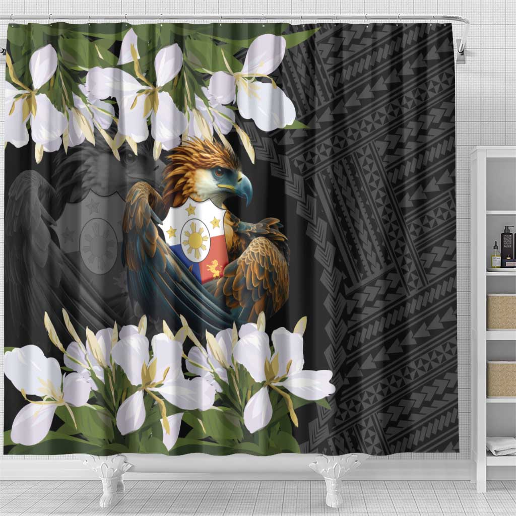 Philippines Eagle with Coat Of Arm Shower Curtain Simple Sampaguita Jasmine