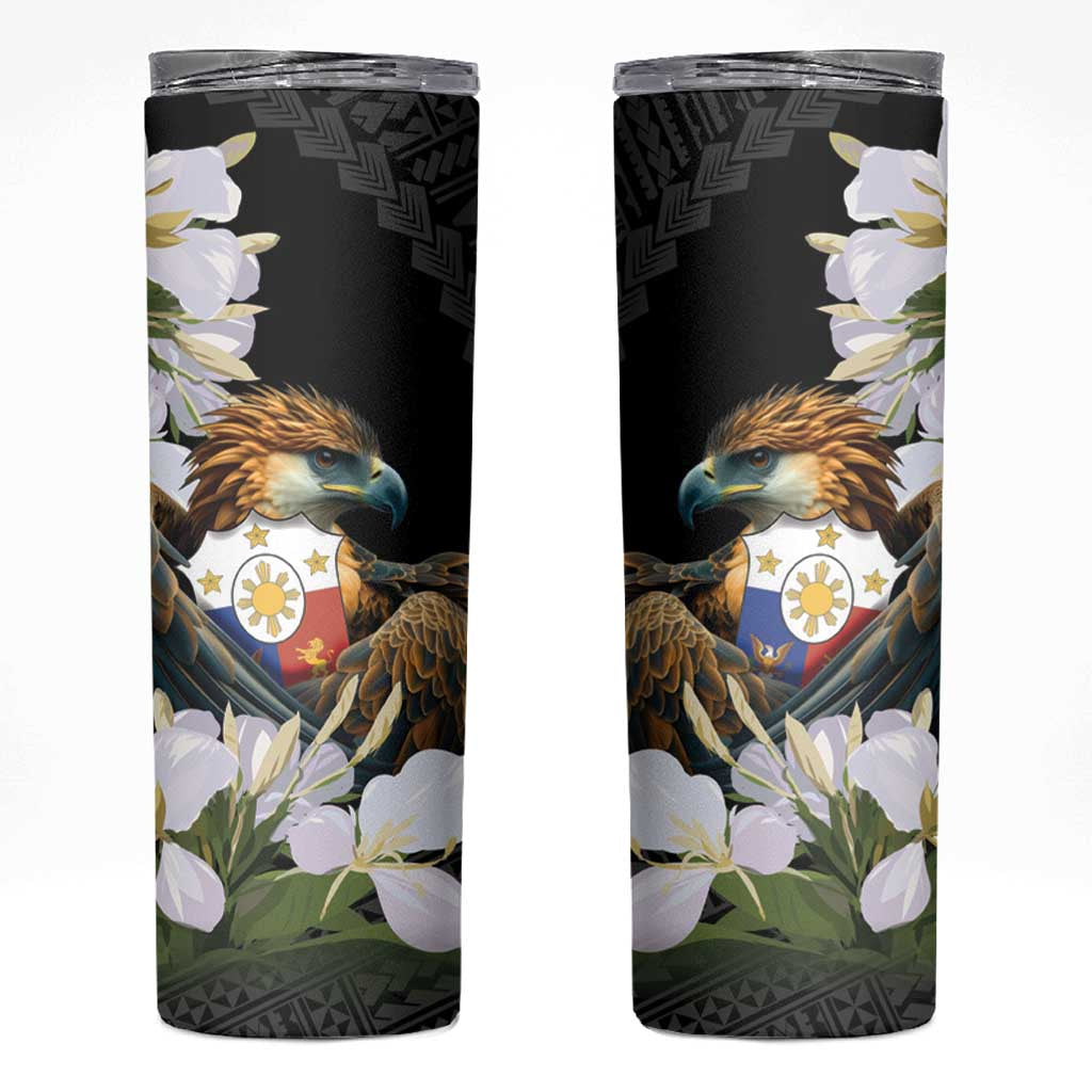 Philippines Eagle with Coat Of Arm Skinny Tumbler Simple Sampaguita Jasmine LT9