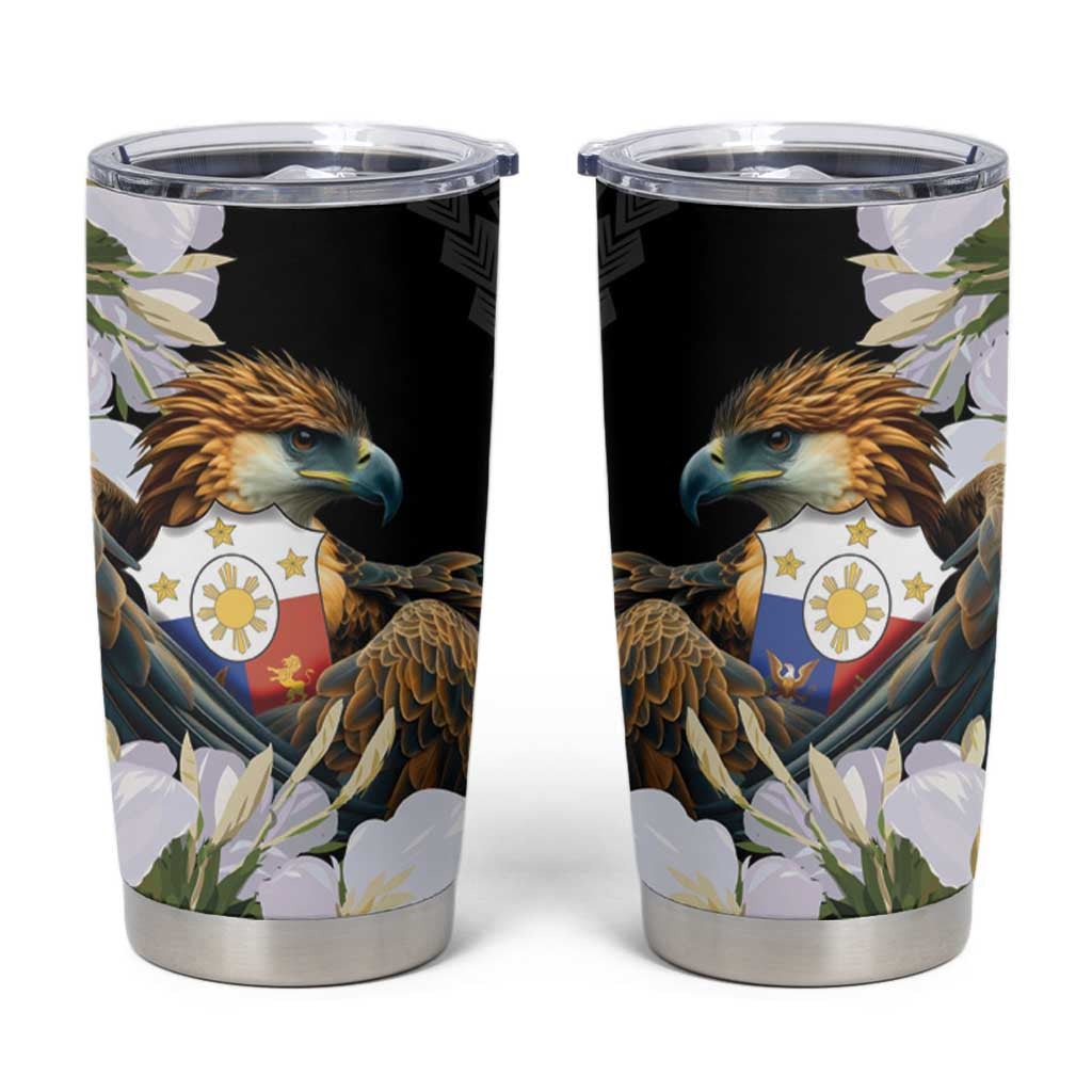 Philippines Eagle with Coat Of Arm Tumbler Cup Simple Sampaguita Jasmine LT9 Black - Polynesian Pride