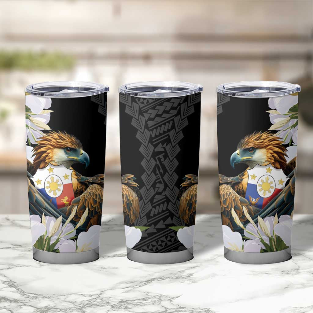 Philippines Eagle with Coat Of Arm Tumbler Cup Simple Sampaguita Jasmine LT9 - Polynesian Pride
