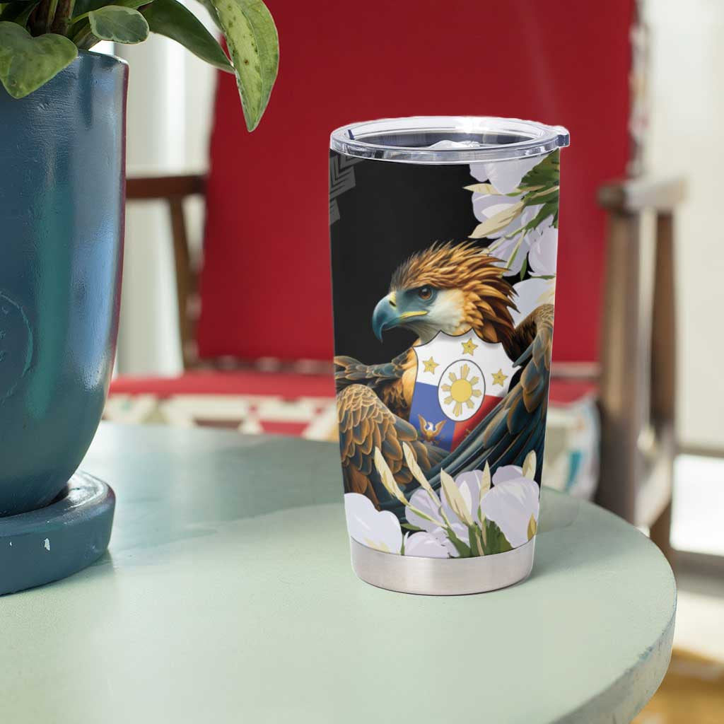 Philippines Eagle with Coat Of Arm Tumbler Cup Simple Sampaguita Jasmine LT9 - Polynesian Pride