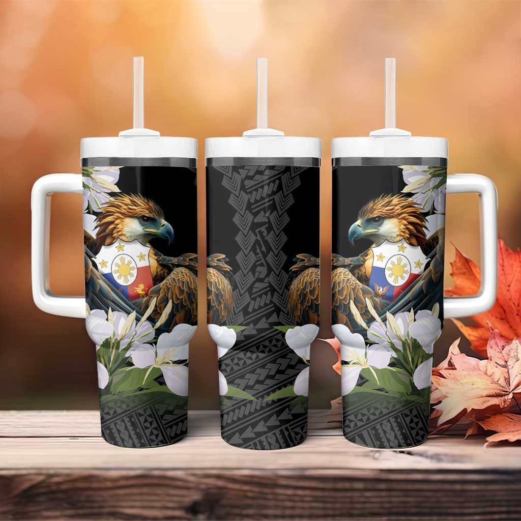 Philippines Eagle with Coat Of Arm Tumbler With Handle Simple Sampaguita Jasmine LT9 - Polynesian Pride