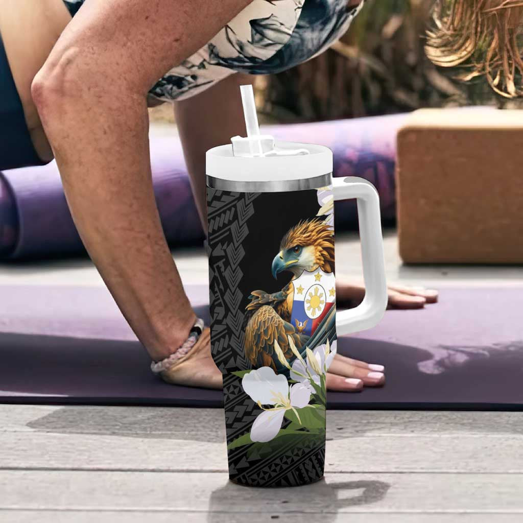 Philippines Eagle with Coat Of Arm Tumbler With Handle Simple Sampaguita Jasmine LT9 - Polynesian Pride