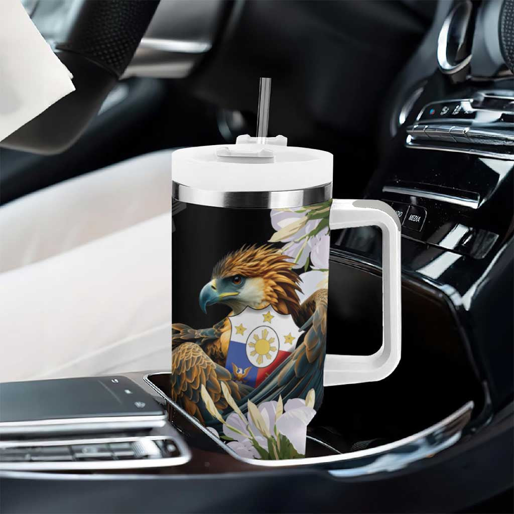 Philippines Eagle with Coat Of Arm Tumbler With Handle Simple Sampaguita Jasmine LT9 - Polynesian Pride