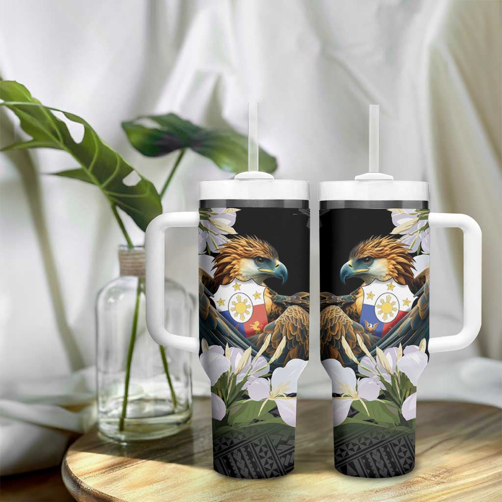 Philippines Eagle with Coat Of Arm Tumbler With Handle Simple Sampaguita Jasmine LT9 - Polynesian Pride
