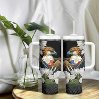 Philippines Eagle with Coat Of Arm Tumbler With Handle Simple Sampaguita Jasmine LT9 - Polynesian Pride