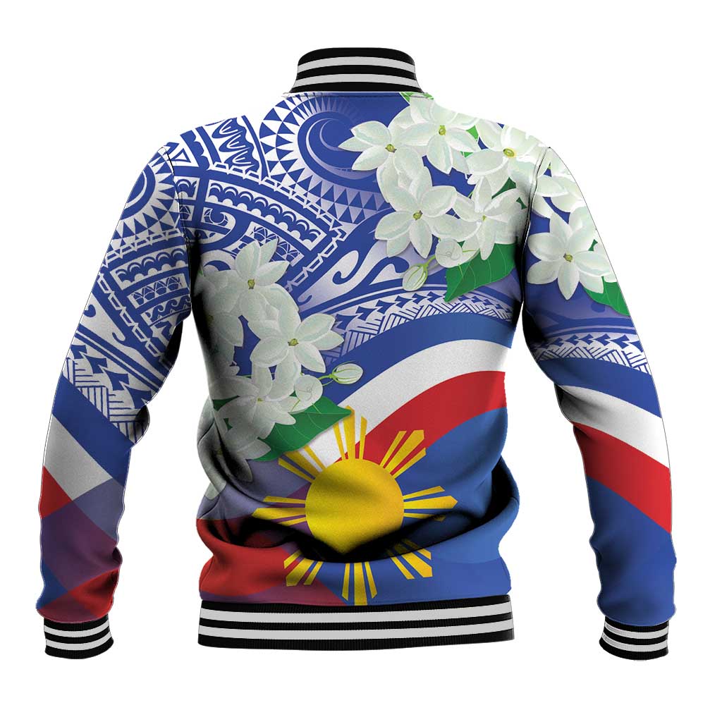 Philippines Flag Baseball Jacket Sampaguita Jasmine with Polynesian Tribal