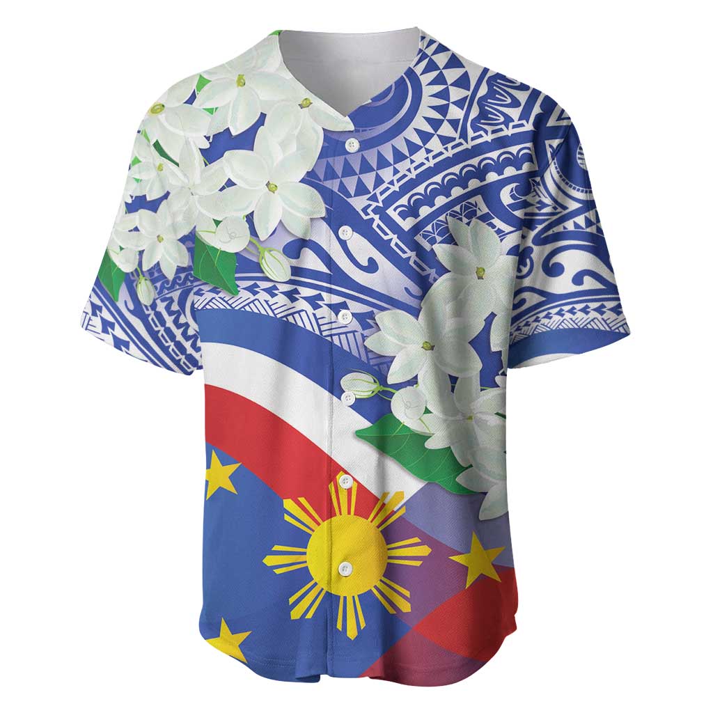 Philippines Flag Baseball Jersey Sampaguita Jasmine with Polynesian Tribal