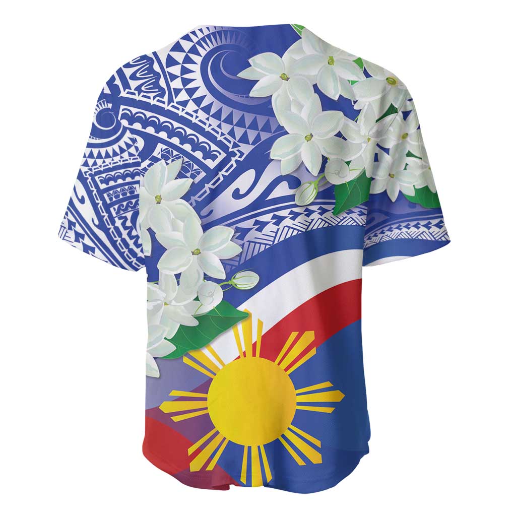 Philippines Flag Baseball Jersey Sampaguita Jasmine with Polynesian Tribal