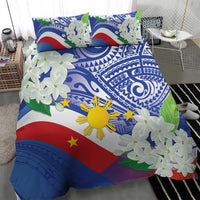 Philippines Flag Bedding Set Sampaguita Jasmine with Polynesian Tribal