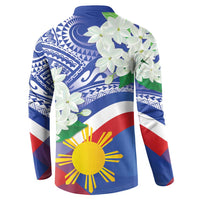 Philippines Flag Button Sweatshirt Sampaguita Jasmine with Polynesian Tribal