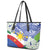 Philippines Flag Leather Tote Bag Sampaguita Jasmine with Polynesian Tribal