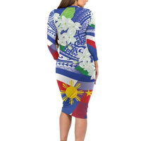 Philippines Flag Long Sleeve Bodycon Dress Sampaguita Jasmine with Polynesian Tribal LT9 - Polynesian Pride