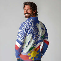 Philippines Flag Long Sleeve Polo Shirt Sampaguita Jasmine with Polynesian Tribal