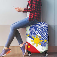 Philippines Flag Luggage Cover Sampaguita Jasmine with Polynesian Tribal
