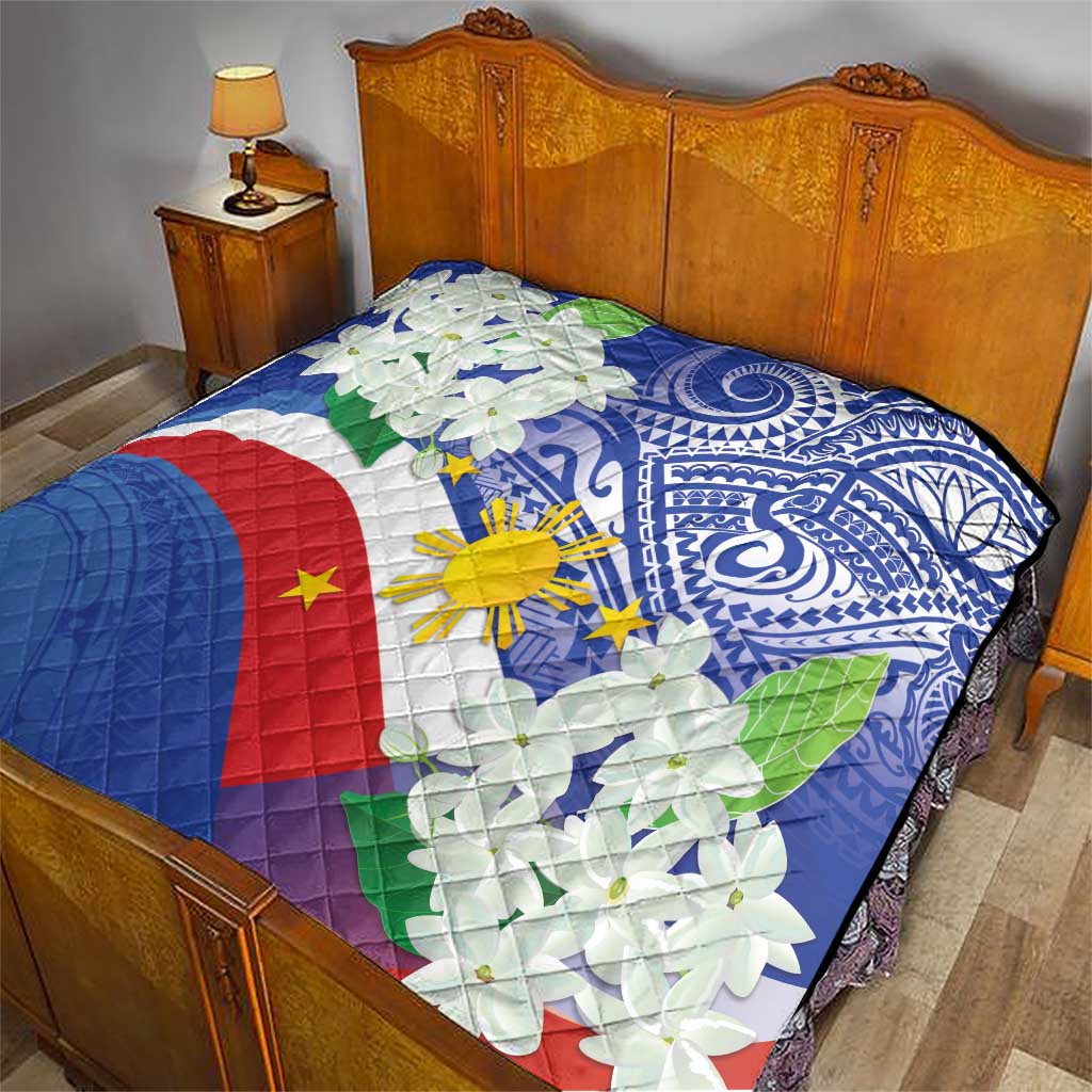Philippines Flag Quilt Sampaguita Jasmine with Polynesian Tribal