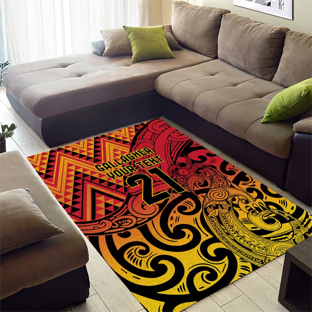 New Zealand Rangatira Custom Area Rug Red and Gold Niho Taniwha Maori Tribal LT9 - Polynesian Pride