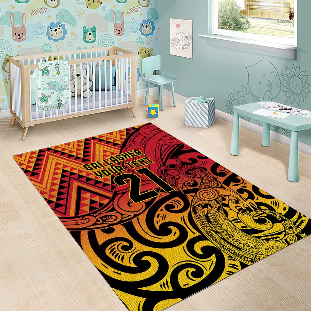 New Zealand Rangatira Custom Area Rug Red and Gold Niho Taniwha Maori Tribal LT9 - Polynesian Pride