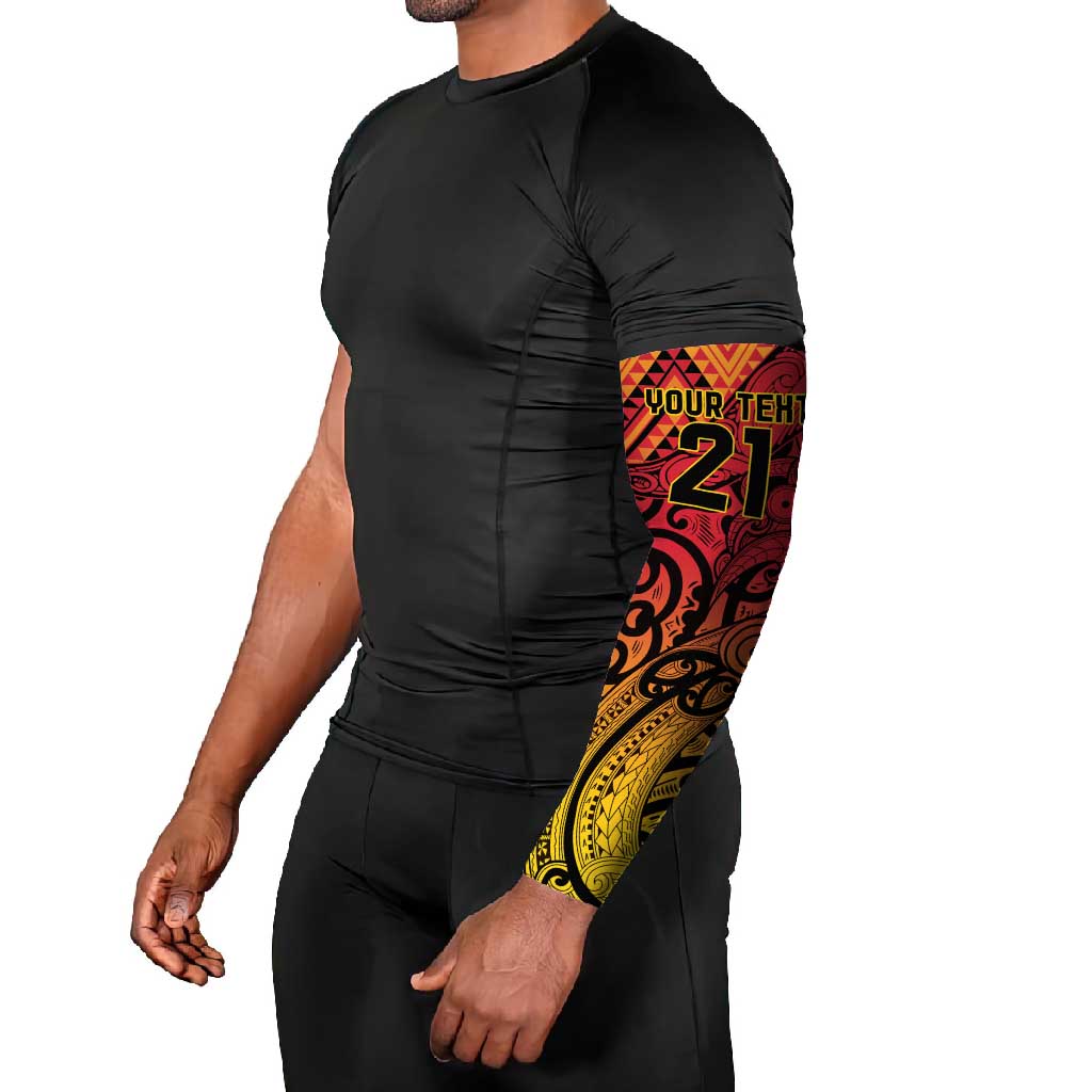 New Zealand Rangatira Custom Arm Sleeves Red and Gold Niho Taniwha Maori Tribal - Polynesian Pride