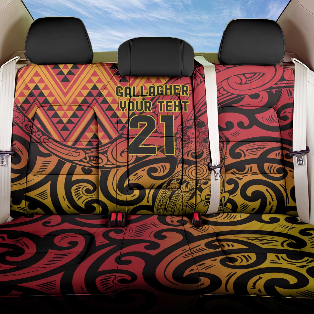 New Zealand Rangatira Custom Back Car Seat Cover Red and Gold Niho Taniwha Maori Tribal LT9 One Size Gold - Polynesian Pride