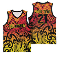 New Zealand Rangatira Custom Basketball Jersey Red and Gold Niho Taniwha Maori Tribal - Polynesian Pride