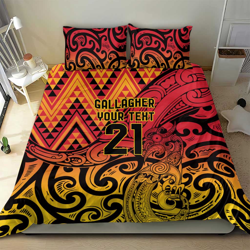 New Zealand Rangatira Custom Bedding Set Red and Gold Niho Taniwha Maori Tribal