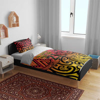 New Zealand Rangatira Custom Bedding Set Red and Gold Niho Taniwha Maori Tribal