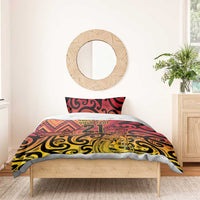 New Zealand Rangatira Custom Bedding Set Red and Gold Niho Taniwha Maori Tribal