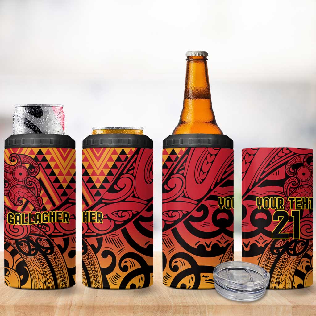 New Zealand Rangatira Custom 4 in 1 Can Cooler Tumbler Red and Gold Niho Taniwha Maori Tribal LT9 - Polynesian Pride
