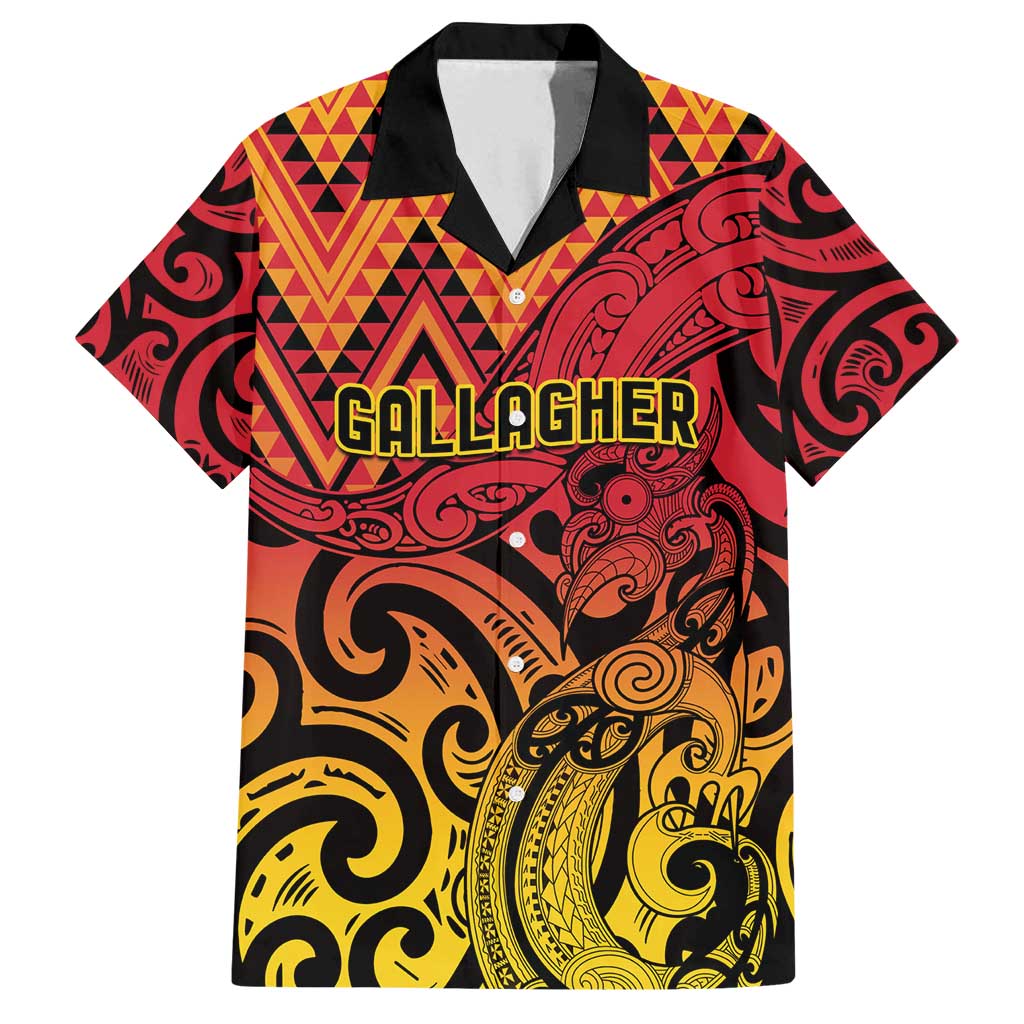 New Zealand Rangatira Custom Family Matching Long Sleeve Bodycon Dress and Hawaiian Shirt Red and Gold Niho Taniwha Maori Tribal
