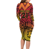 New Zealand Rangatira Custom Family Matching Long Sleeve Bodycon Dress and Hawaiian Shirt Red and Gold Niho Taniwha Maori Tribal
