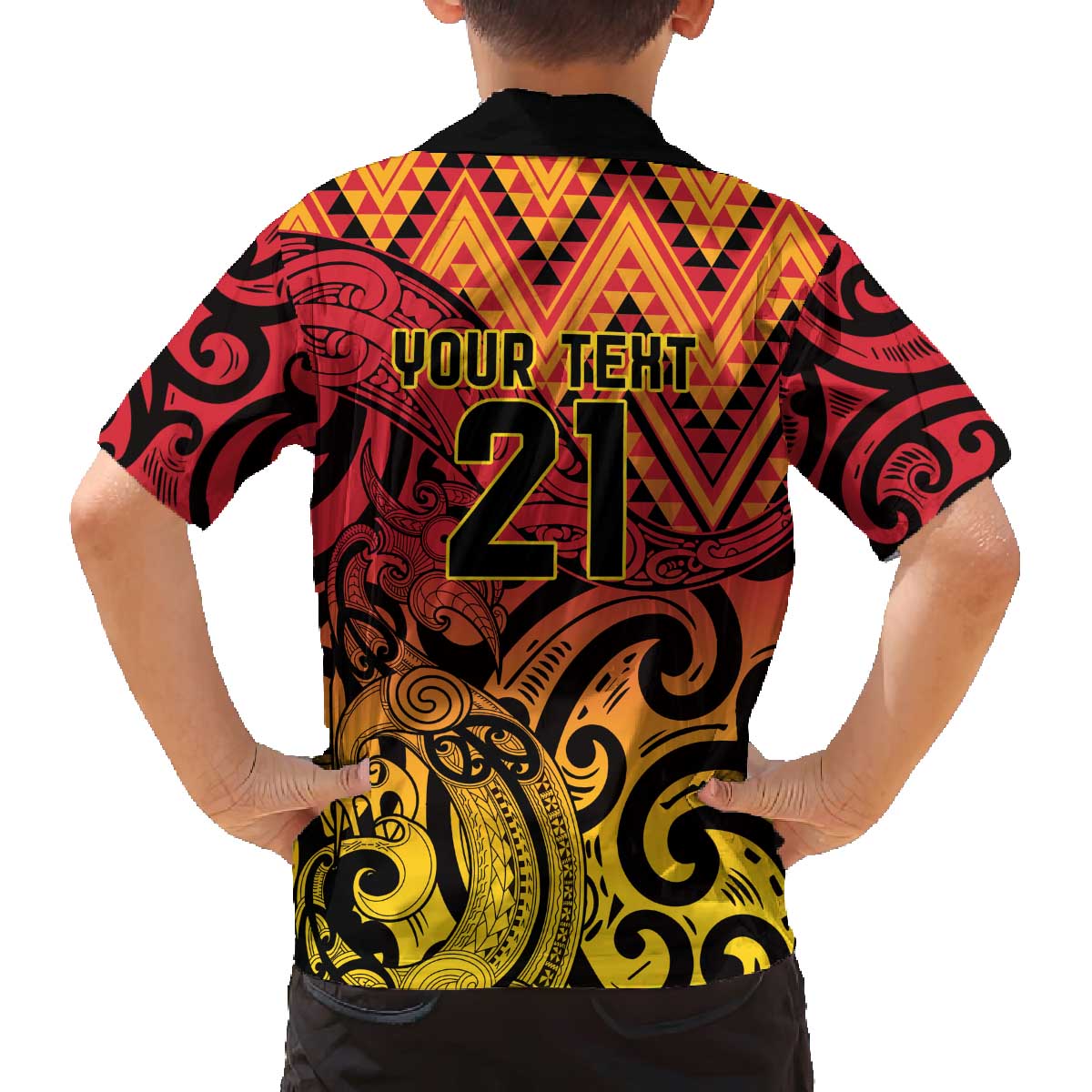 New Zealand Rangatira Custom Family Matching Off The Shoulder Long Sleeve Dress and Hawaiian Shirt Red and Gold Niho Taniwha Maori Tribal