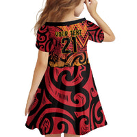 New Zealand Rangatira Custom Family Matching Off Shoulder Maxi Dress and Hawaiian Shirt Red and Gold Niho Taniwha Maori Tribal