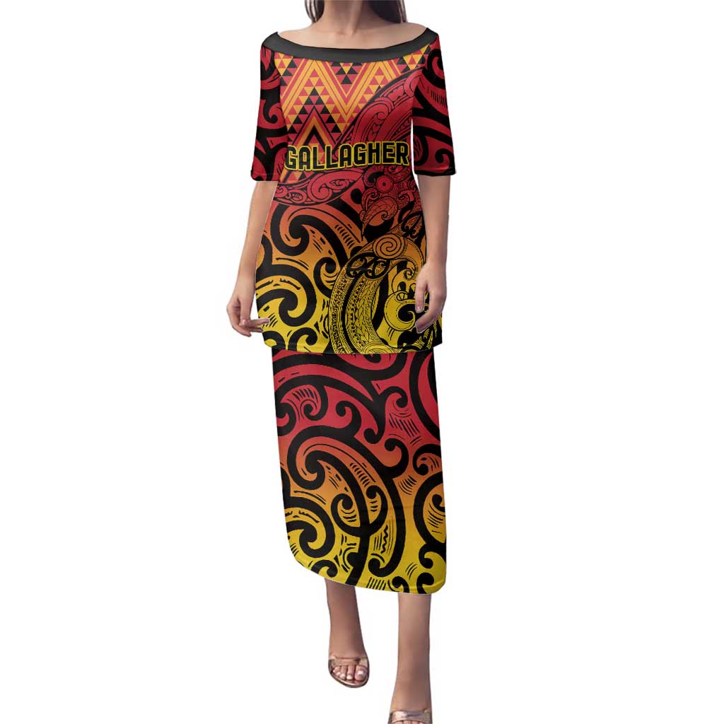 New Zealand Rangatira Custom Family Matching Puletasi and Hawaiian Shirt Red and Gold Niho Taniwha Maori Tribal