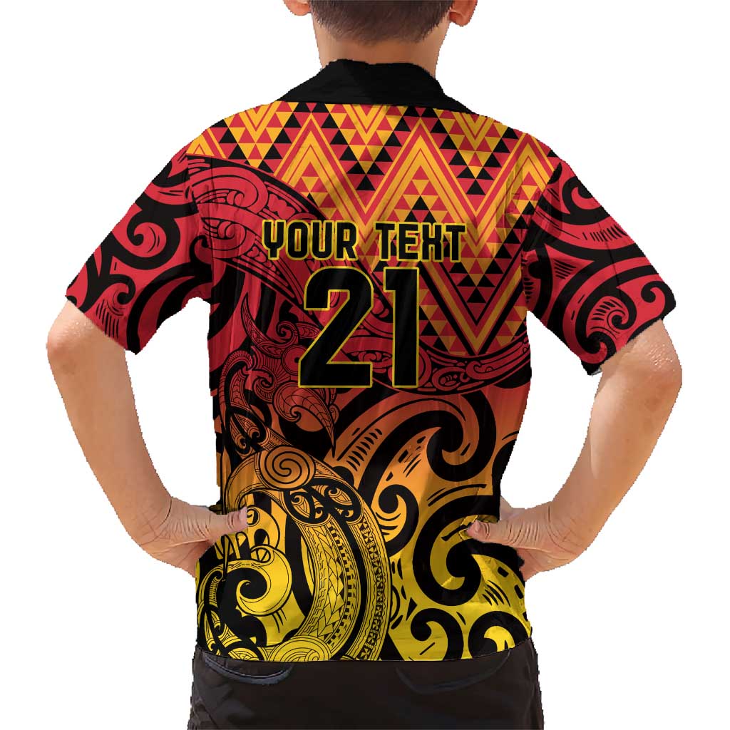 New Zealand Rangatira Custom Family Matching Short Sleeve Bodycon Dress and Hawaiian Shirt Red and Gold Niho Taniwha Maori Tribal