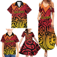 New Zealand Rangatira Custom Family Matching Summer Maxi Dress and Hawaiian Shirt Red and Gold Niho Taniwha Maori Tribal