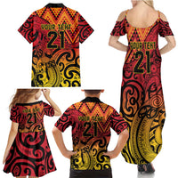 New Zealand Rangatira Custom Family Matching Summer Maxi Dress and Hawaiian Shirt Red and Gold Niho Taniwha Maori Tribal