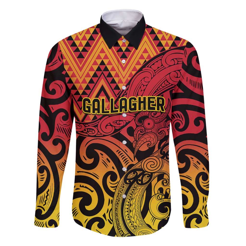 New Zealand Rangatira Custom Family Matching Summer Maxi Dress and Hawaiian Shirt Red and Gold Niho Taniwha Maori Tribal