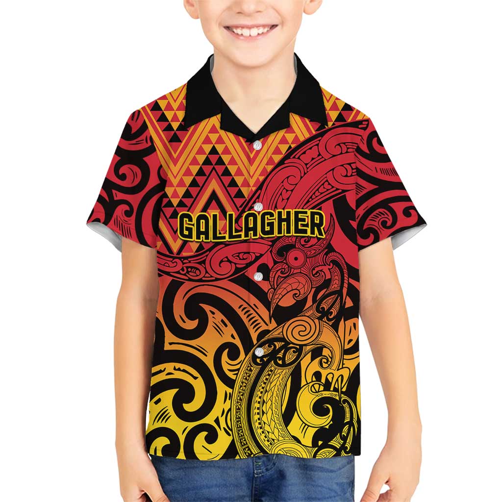 New Zealand Rangatira Custom Family Matching Tank Maxi Dress and Hawaiian Shirt Red and Gold Niho Taniwha Maori Tribal