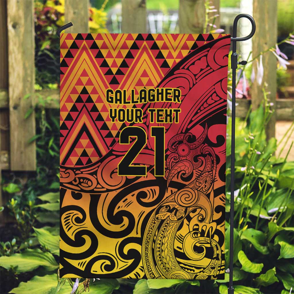 New Zealand Rangatira Custom Garden Flag Red and Gold Niho Taniwha Maori Tribal