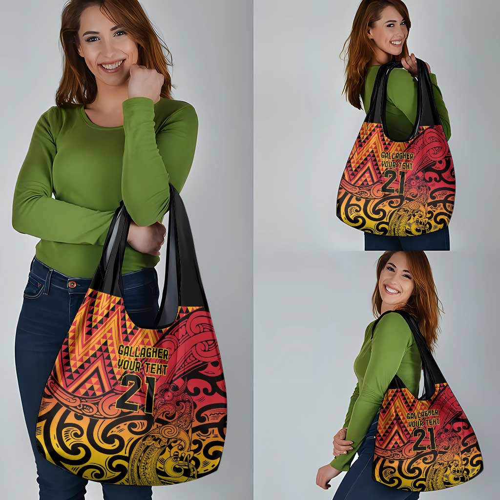 New Zealand Rangatira Custom Grocery Bag Red and Gold Niho Taniwha Maori Tribal